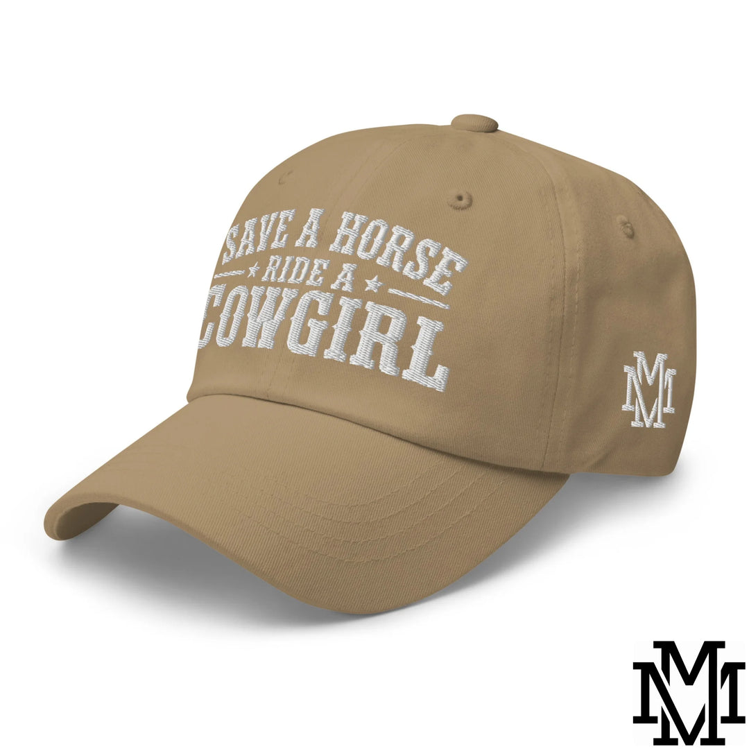 Save a Horse Ride a Cowgirl Embroidered Unstructured Dad Hat - Khaki