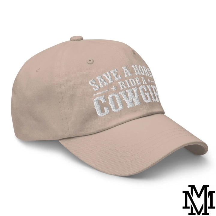 Save a Horse Ride a Cowgirl Embroidered Unstructured Dad Hat - Stone