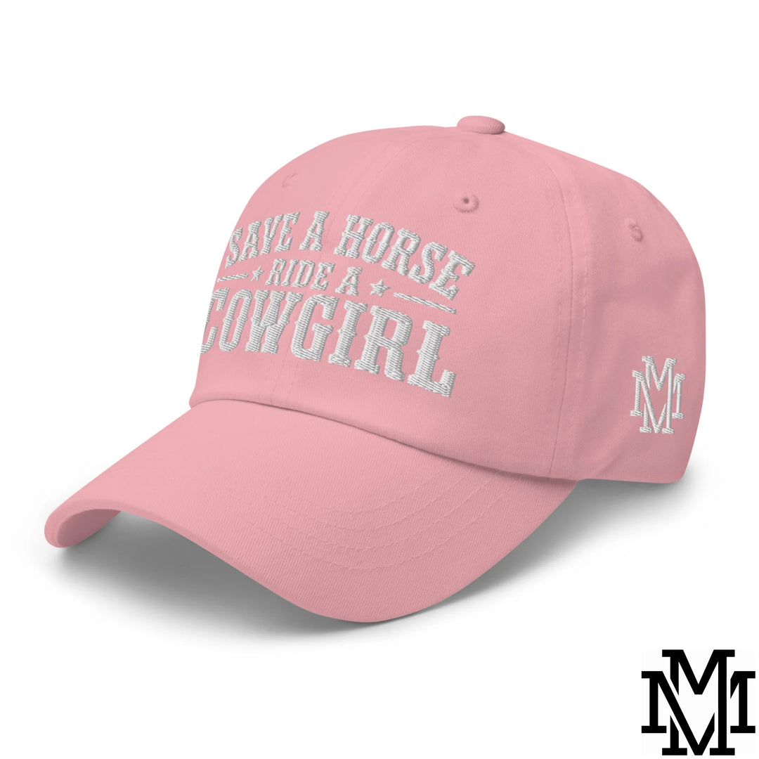 Save a Horse Ride a Cowgirl Embroidered Unstructured Dad Hat - Pink