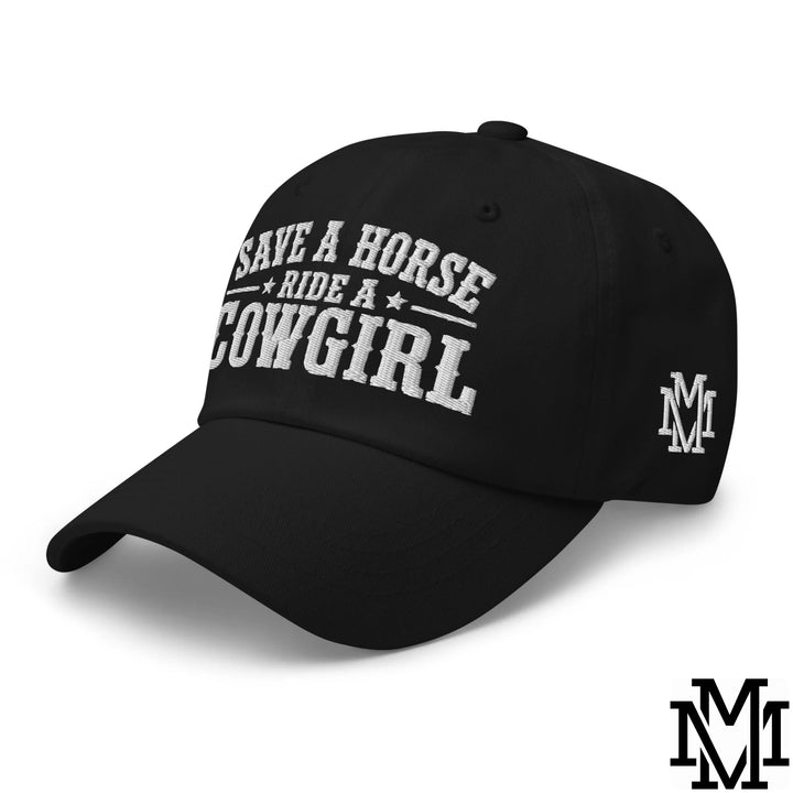Save a Horse Ride a Cowgirl Embroidered Unstructured Dad Hat - Black
