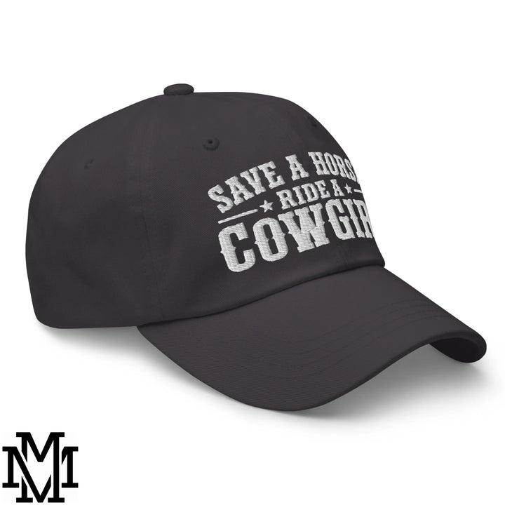 Save a Horse Ride a Cowgirl Embroidered Unstructured Dad Hat - Dark Grey