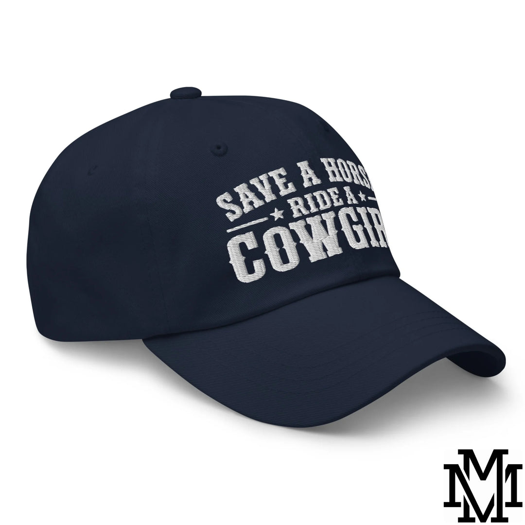 Save a Horse Ride a Cowgirl Embroidered Unstructured Dad Hat - Navy