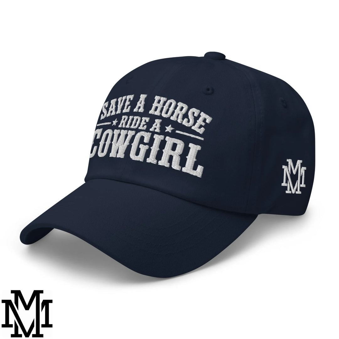 Save a Horse Ride a Cowgirl Embroidered Unstructured Dad Hat - Navy