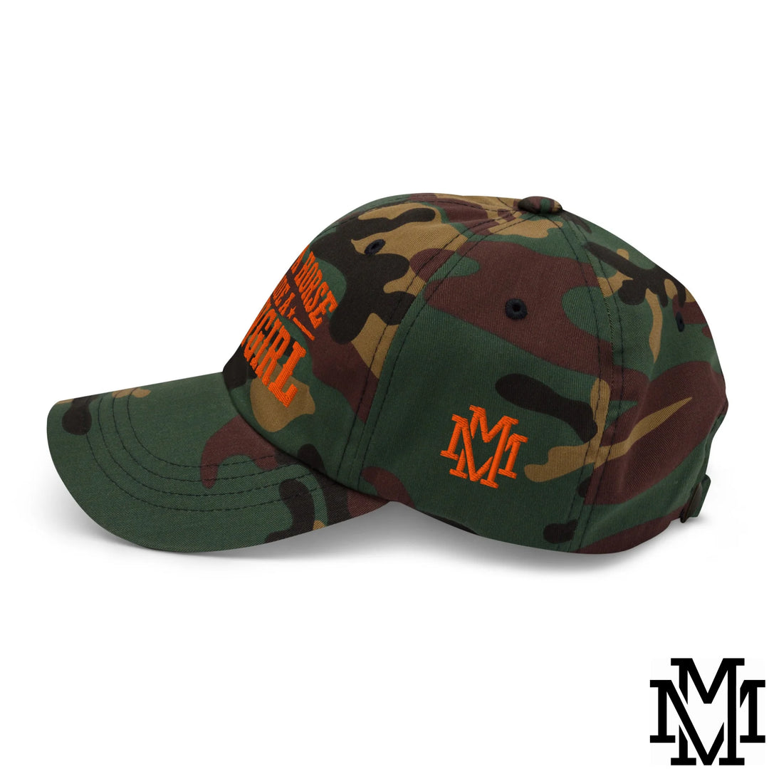 Save a Horse Ride a Cowgirl Embroidered Unstructured Dad Hat - Green Camo