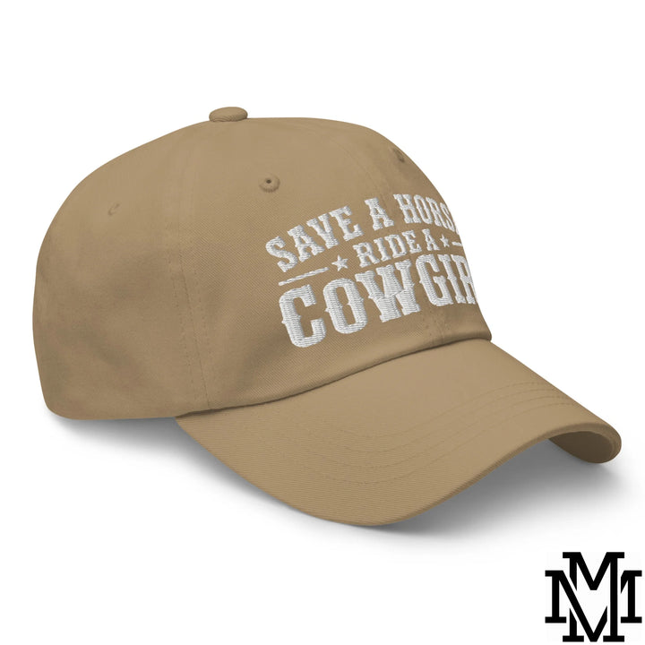Save a Horse Ride a Cowgirl Embroidered Unstructured Dad Hat - Khaki