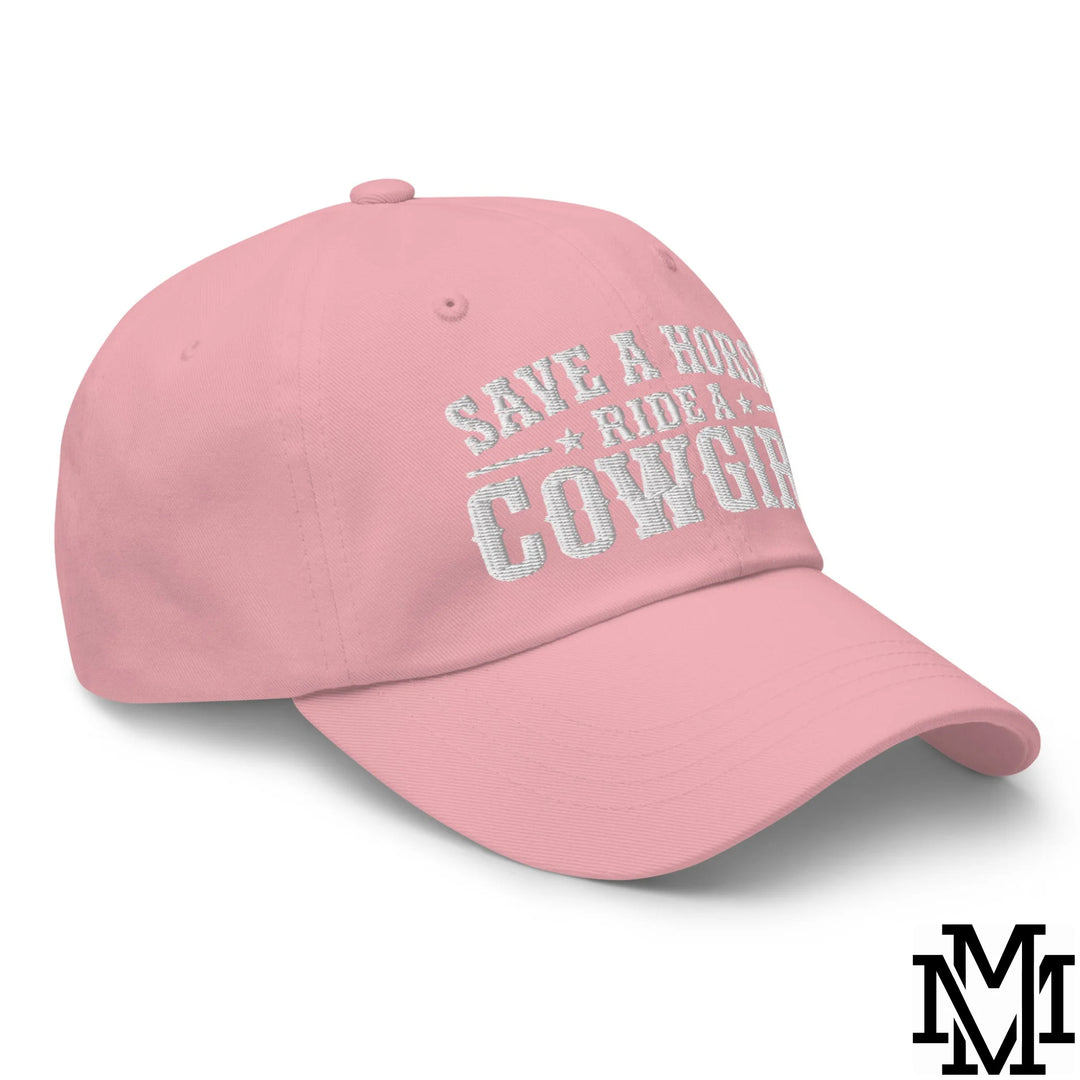 Save a Horse Ride a Cowgirl Embroidered Unstructured Dad Hat - Pink