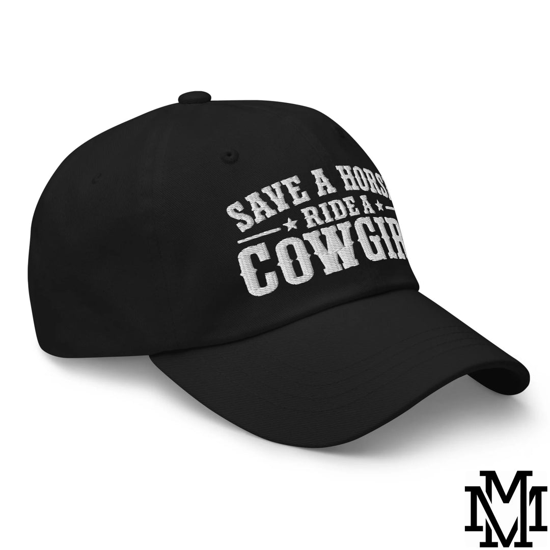 Save a Horse Ride a Cowgirl Embroidered Unstructured Dad Hat - Black