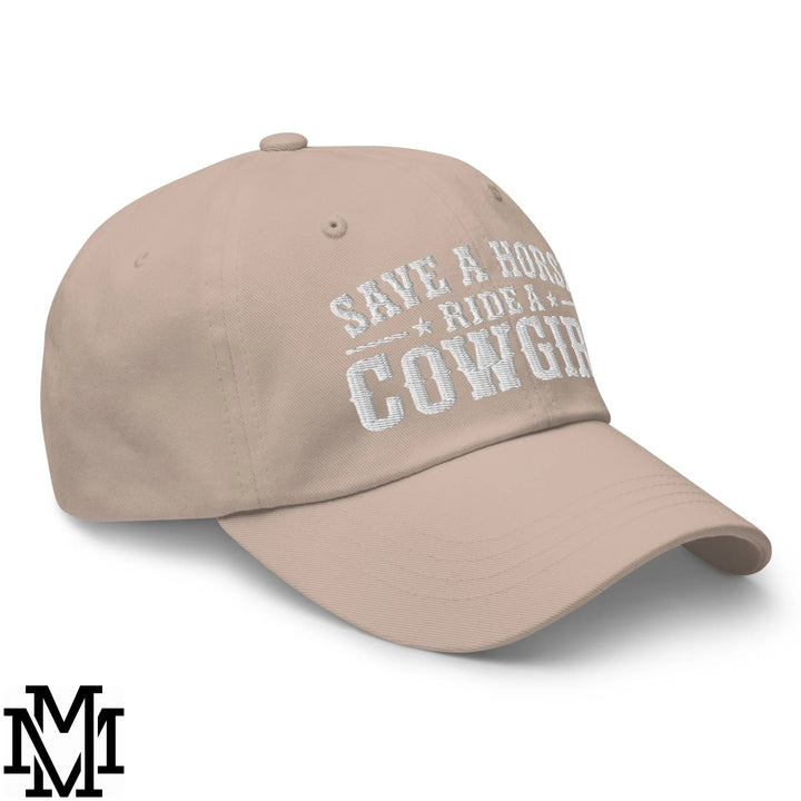 Save a Horse Ride a Cowgirl Embroidered Unstructured Dad Hat - Stone