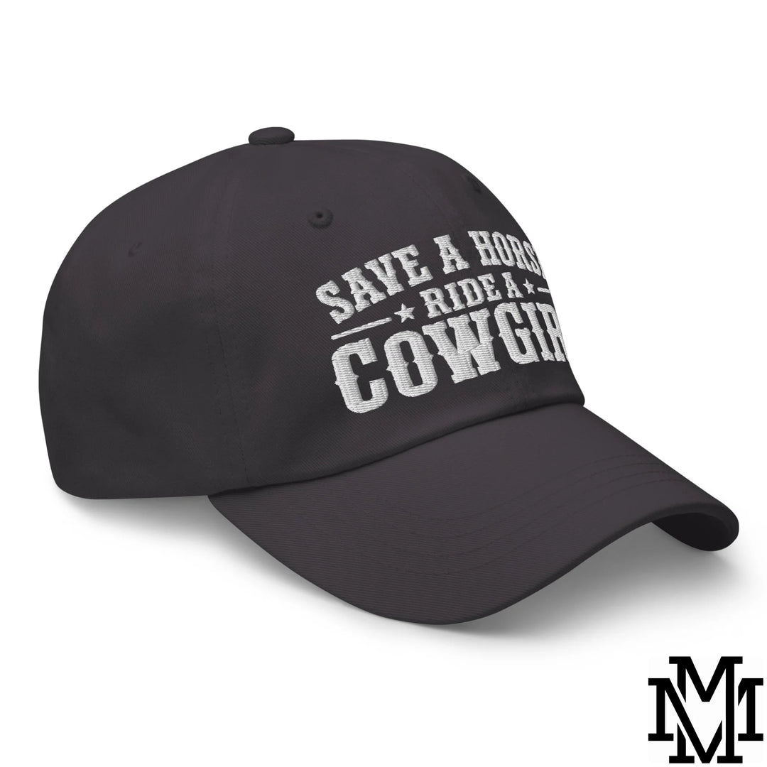 Save a Horse Ride a Cowgirl Embroidered Unstructured Dad Hat - Dark Grey