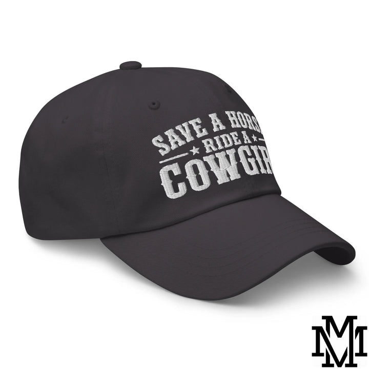 Save a Horse Ride a Cowgirl Embroidered Unstructured Dad Hat - Dark Grey