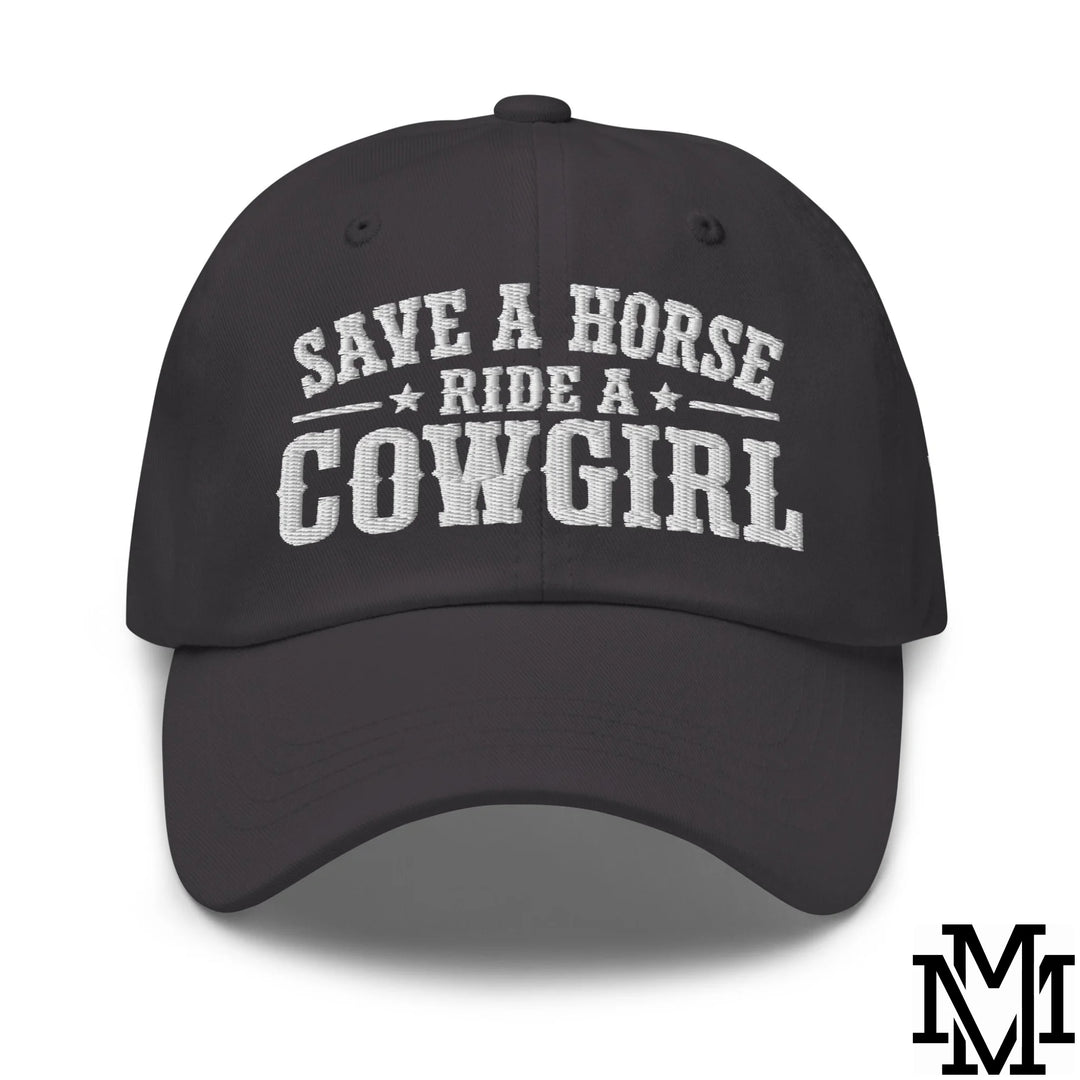 Save a Horse Ride a Cowgirl Embroidered Unstructured Dad Hat - Dark Grey