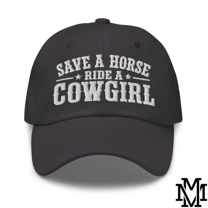Save a Horse Ride a Cowgirl Embroidered Unstructured Dad Hat - Dark Grey