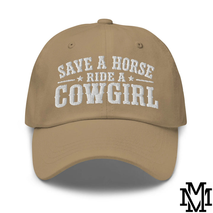 Save a Horse Ride a Cowgirl Embroidered Unstructured Dad Hat - Khaki