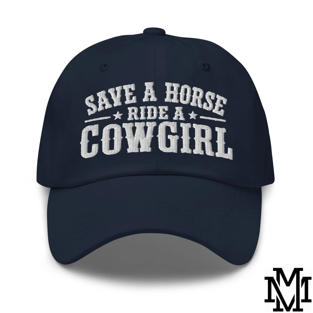 Save a Horse Ride a Cowgirl Embroidered Unstructured Dad Hat - Navy