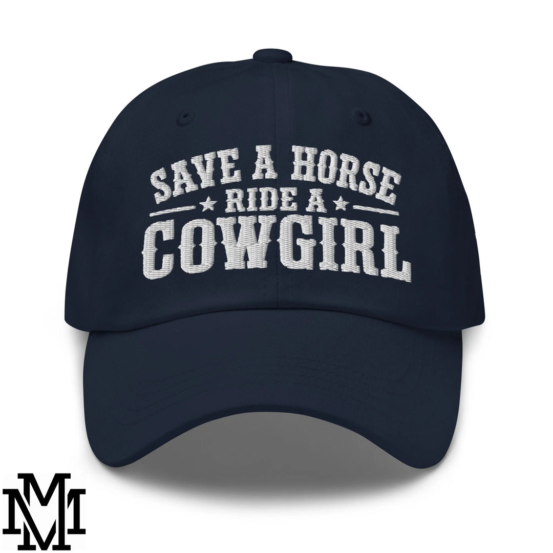 Save a Horse Ride a Cowgirl Embroidered Unstructured Dad Hat - Navy