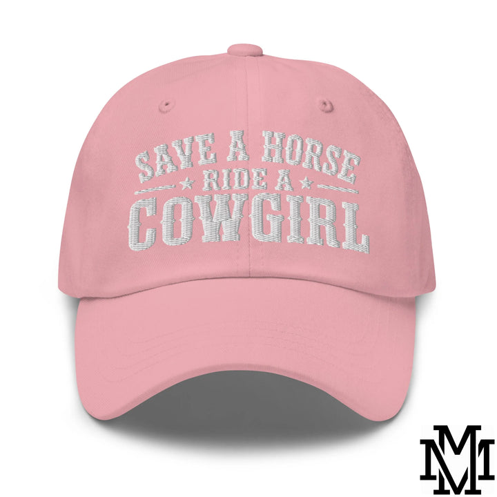 Save a Horse Ride a Cowgirl Embroidered Unstructured Dad Hat - Pink