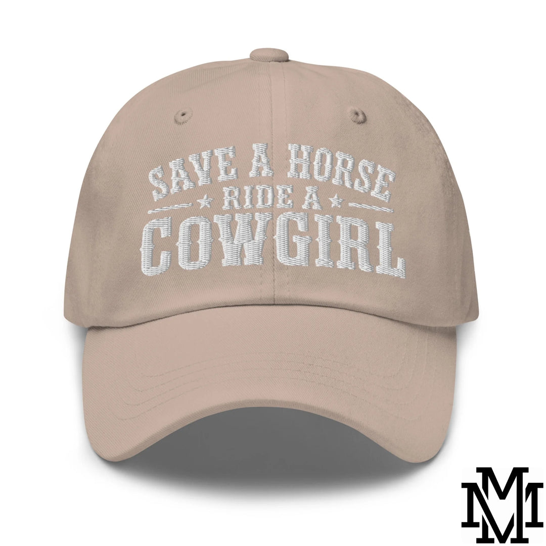 Save a Horse Ride a Cowgirl Embroidered Unstructured Dad Hat - Stone