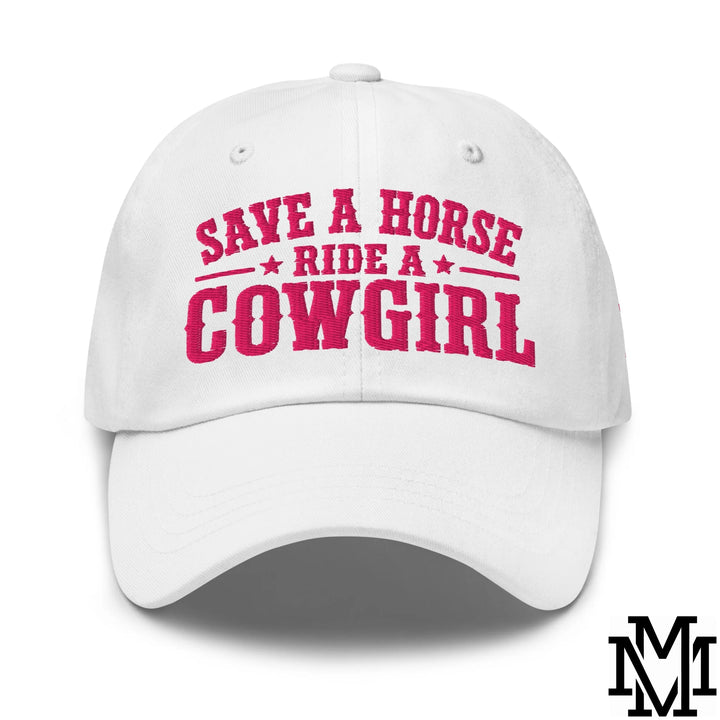 Save a Horse Ride a Cowgirl Embroidered Unstructured Dad Hat - White