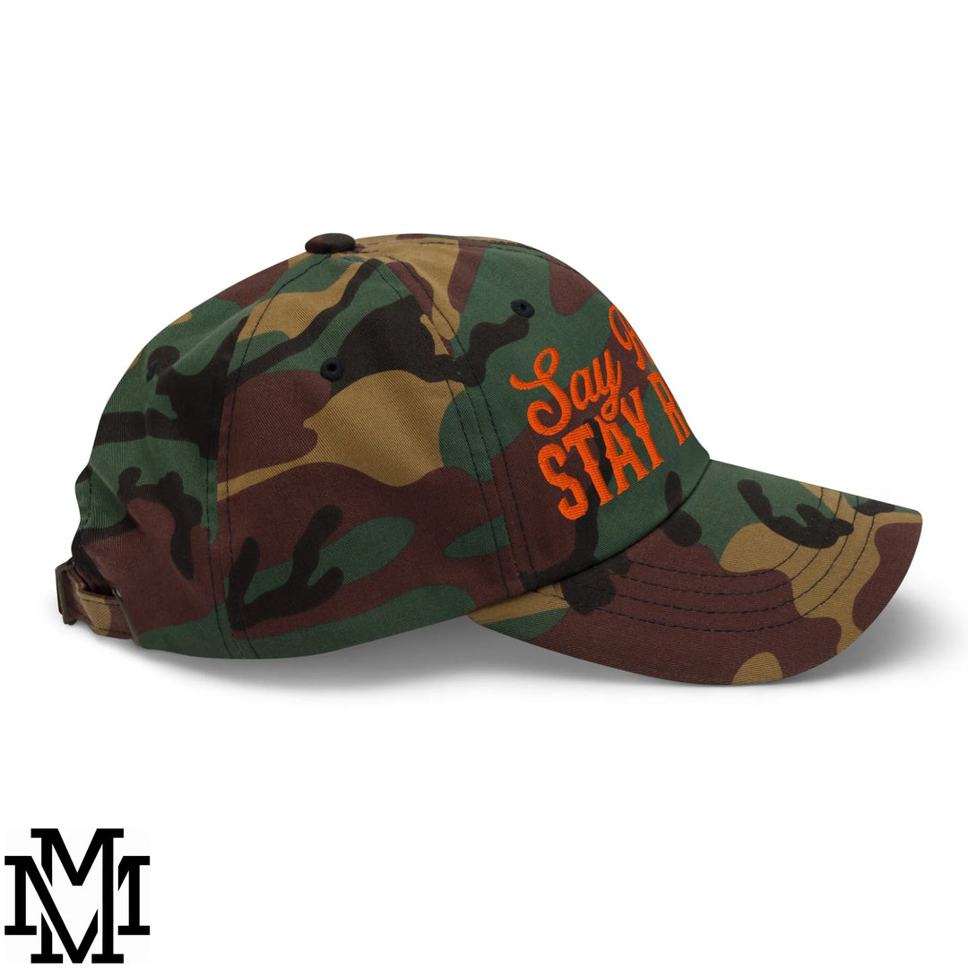 Say Howdy Stay Rowdy Embroidered Unstructured Dad Hat - Green Camo