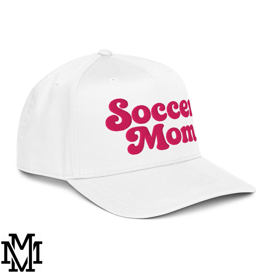 Soccer Mom Embroidered Baseball Snapback Hat - White