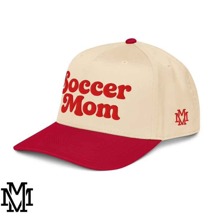 Soccer Mom Embroidered Baseball Snapback Hat - Red Natural