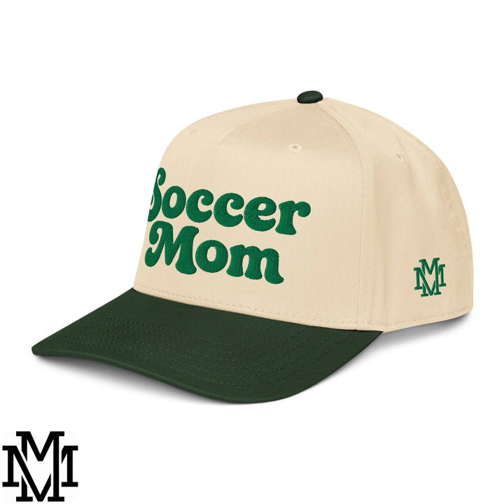 Soccer Mom Embroidered Baseball Snapback Hat - Dark Green Natural