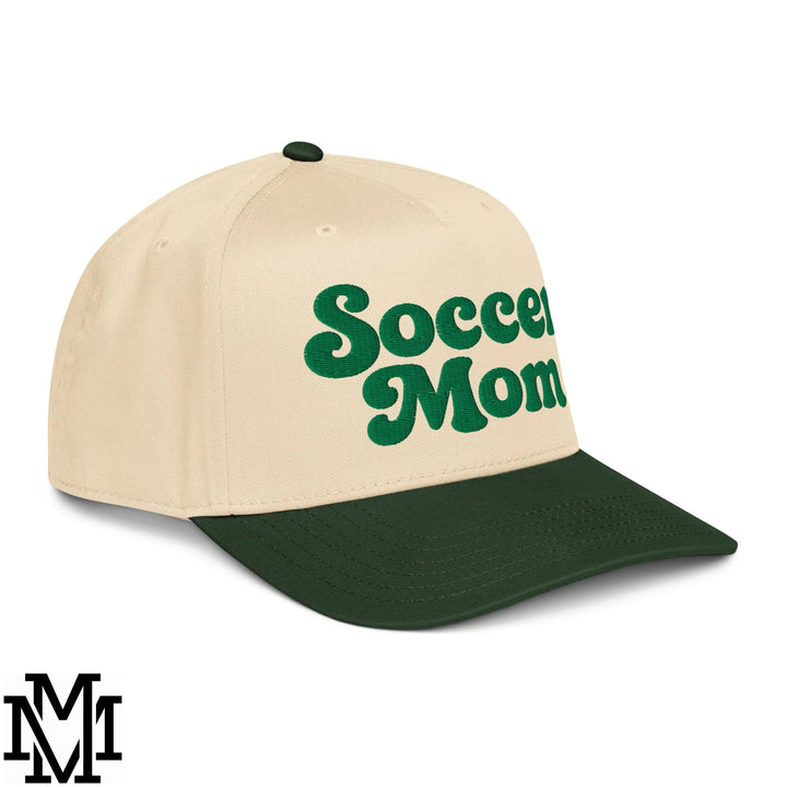 Soccer Mom Embroidered Baseball Snapback Hat - Dark Green Natural