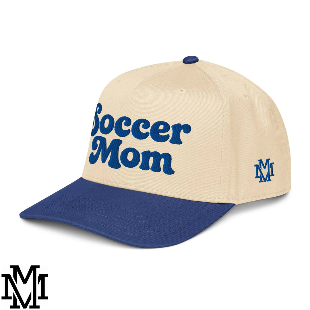 Soccer Mom Embroidered Baseball Snapback Hat - Royal Natural