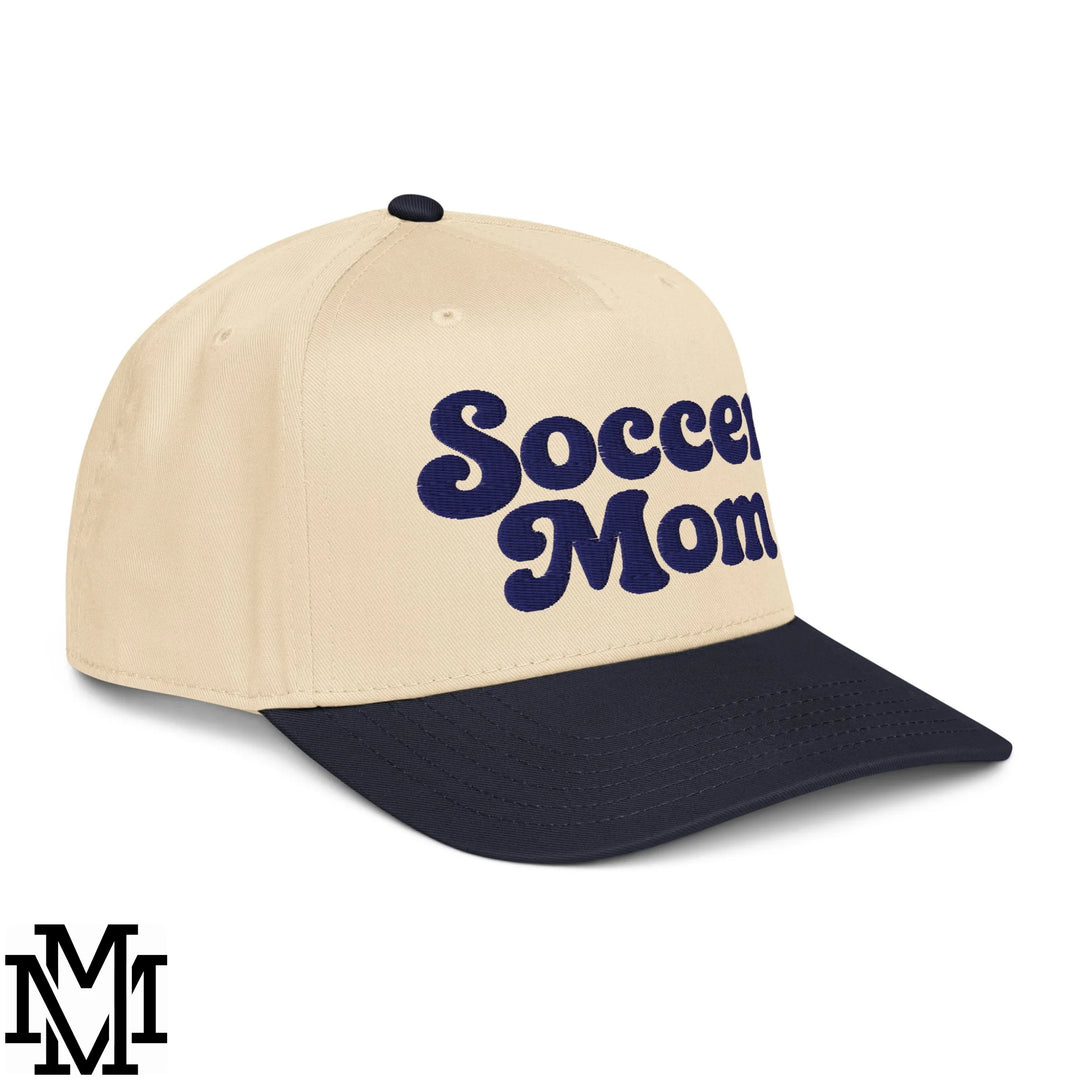 Soccer Mom Embroidered Baseball Snapback Hat - Navy Natural