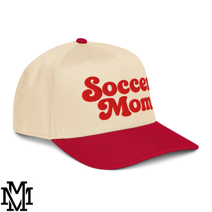 Soccer Mom Embroidered Baseball Snapback Hat - Red Natural