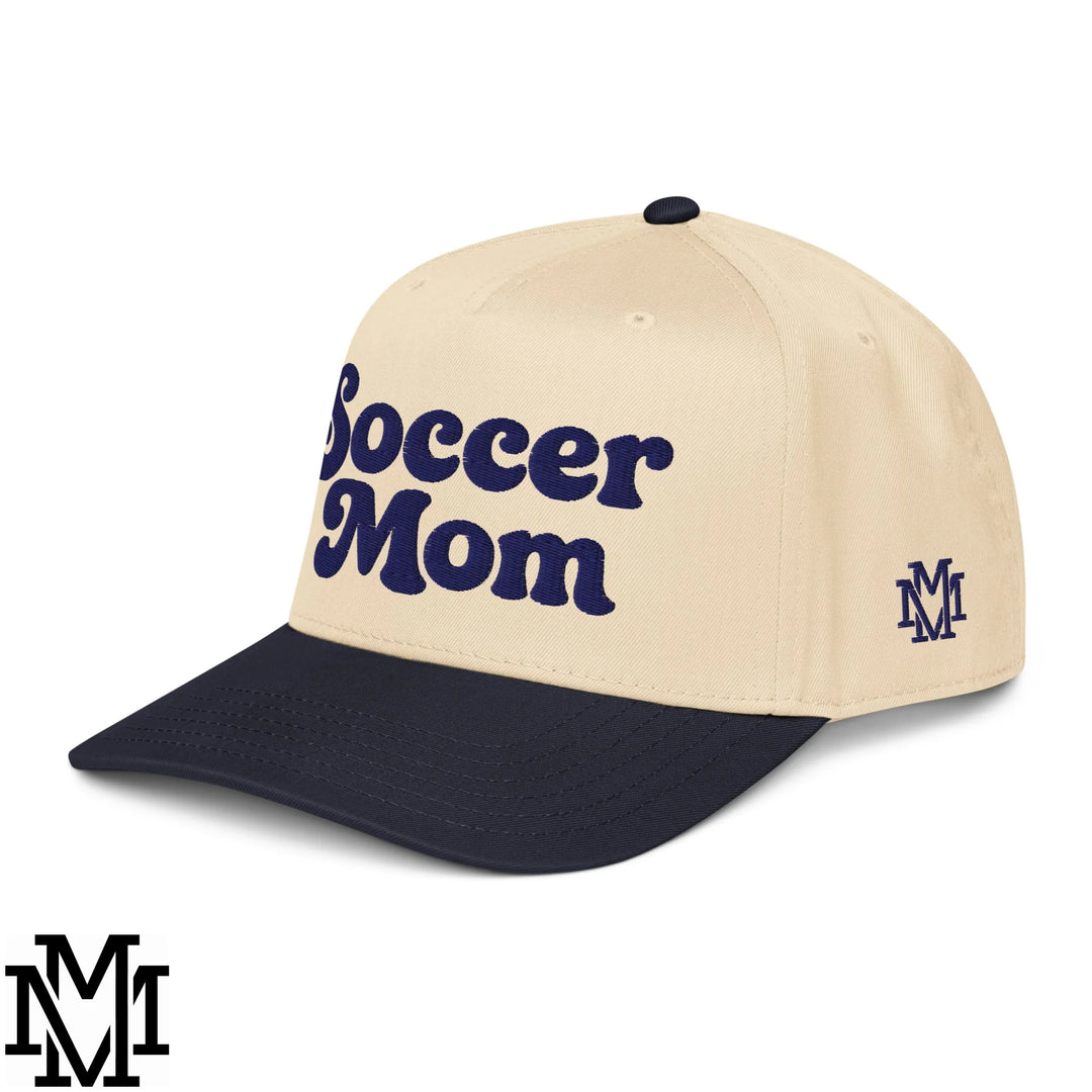 Soccer Mom Embroidered Baseball Snapback Hat - Navy Natural