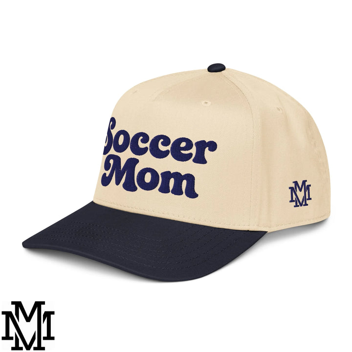 Soccer Mom Embroidered Baseball Snapback Hat - Navy Natural