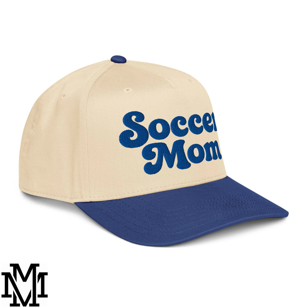 Soccer Mom Embroidered Baseball Snapback Hat - Royal Natural