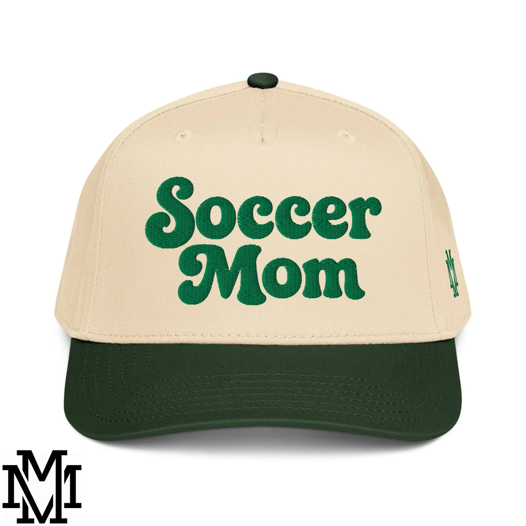 Soccer Mom Embroidered Baseball Snapback Hat - Dark Green Natural
