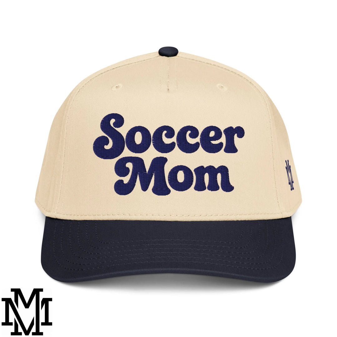 Soccer Mom Embroidered Baseball Snapback Hat - Navy Natural