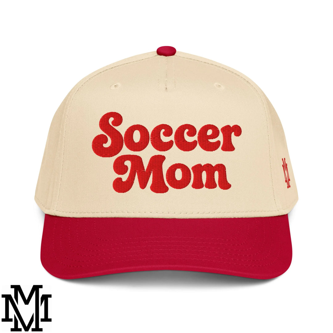Soccer Mom Embroidered Baseball Snapback Hat - Red Natural