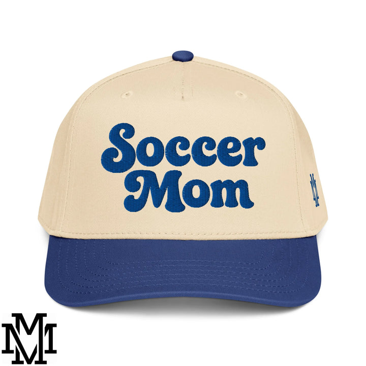 Soccer Mom Embroidered Baseball Snapback Hat - Royal Natural