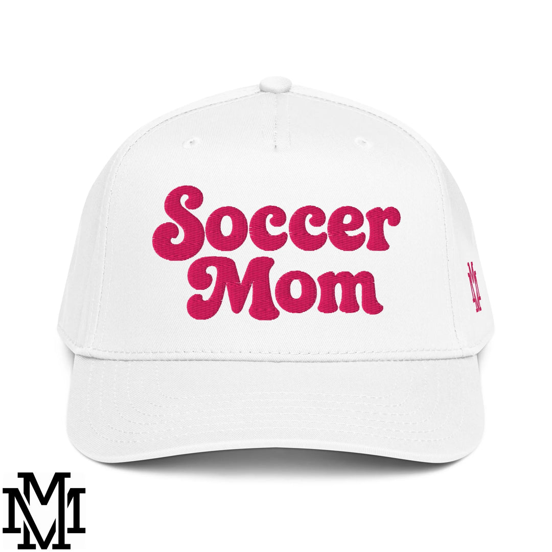 Soccer Mom Embroidered Baseball Snapback Hat - White