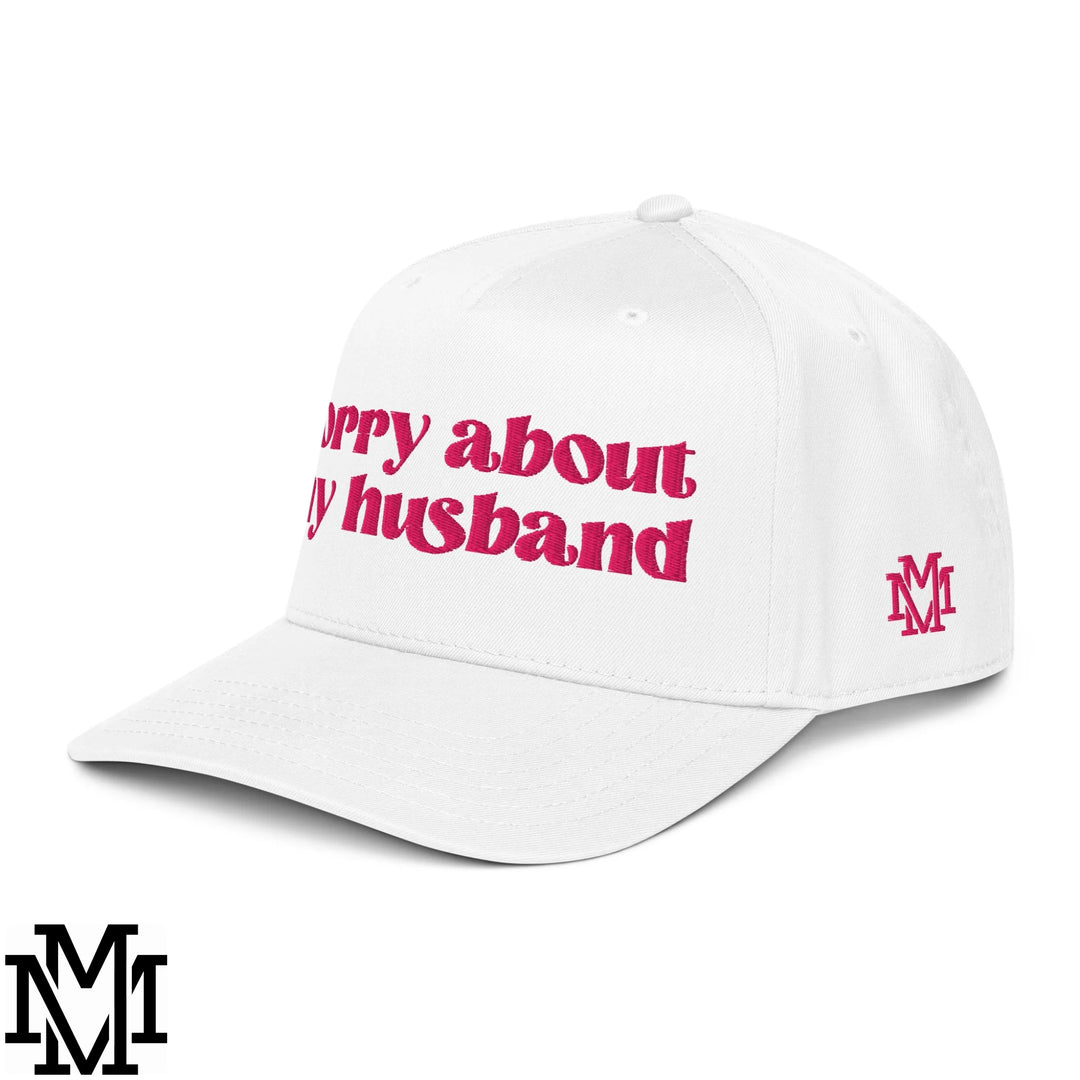 Sorry About My Husband Embroidered Baseball Snapback Hat - White