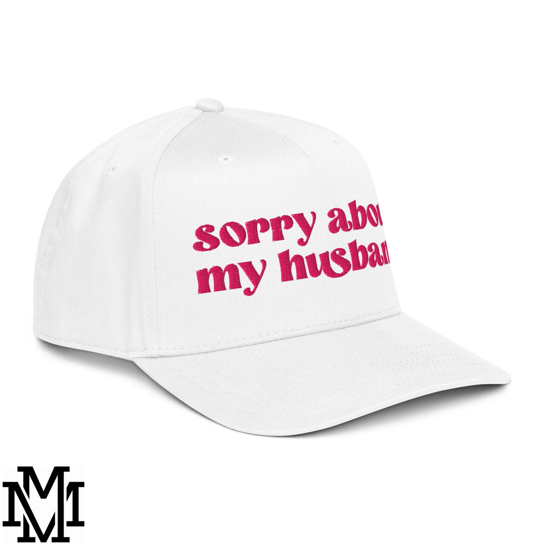 Sorry About My Husband Embroidered Baseball Snapback Hat - White