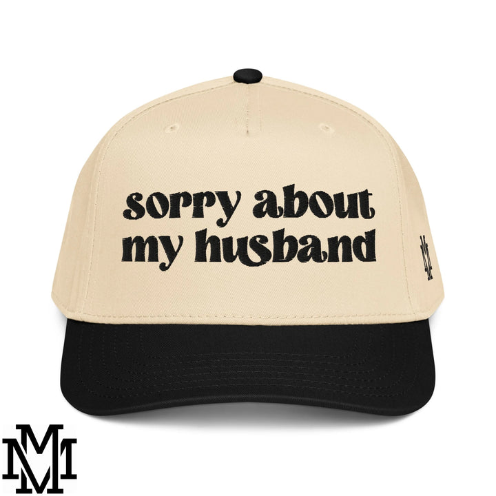 Sorry About My Husband Embroidered Baseball Snapback Hat - Black Natural