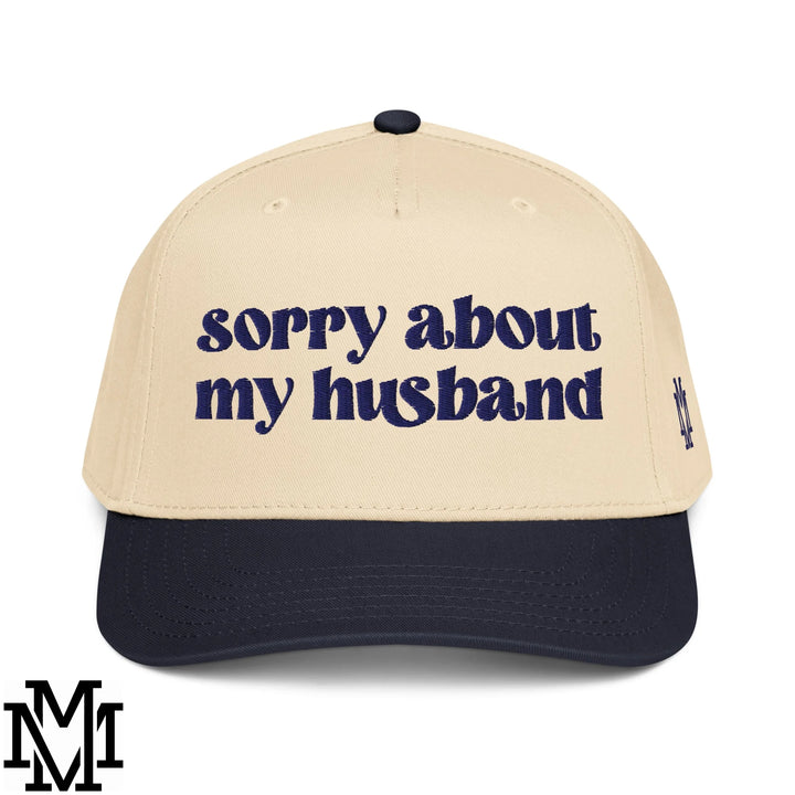 Sorry About My Husband Embroidered Baseball Snapback Hat - Navy Natural