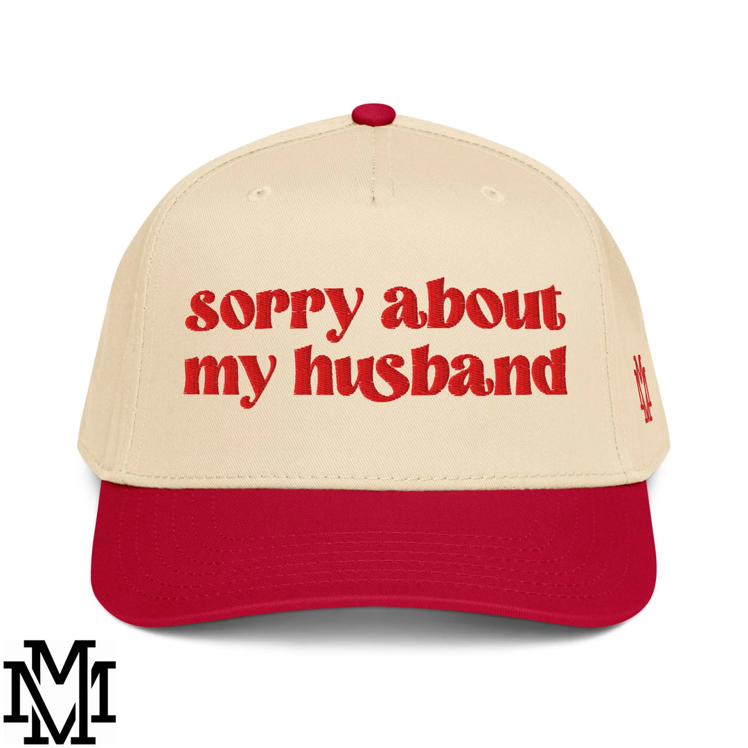 Sorry About My Husband Embroidered Baseball Snapback Hat - Red Natural