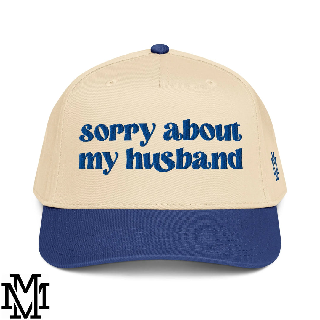 Sorry About My Husband Embroidered Baseball Snapback Hat - Royal Natural