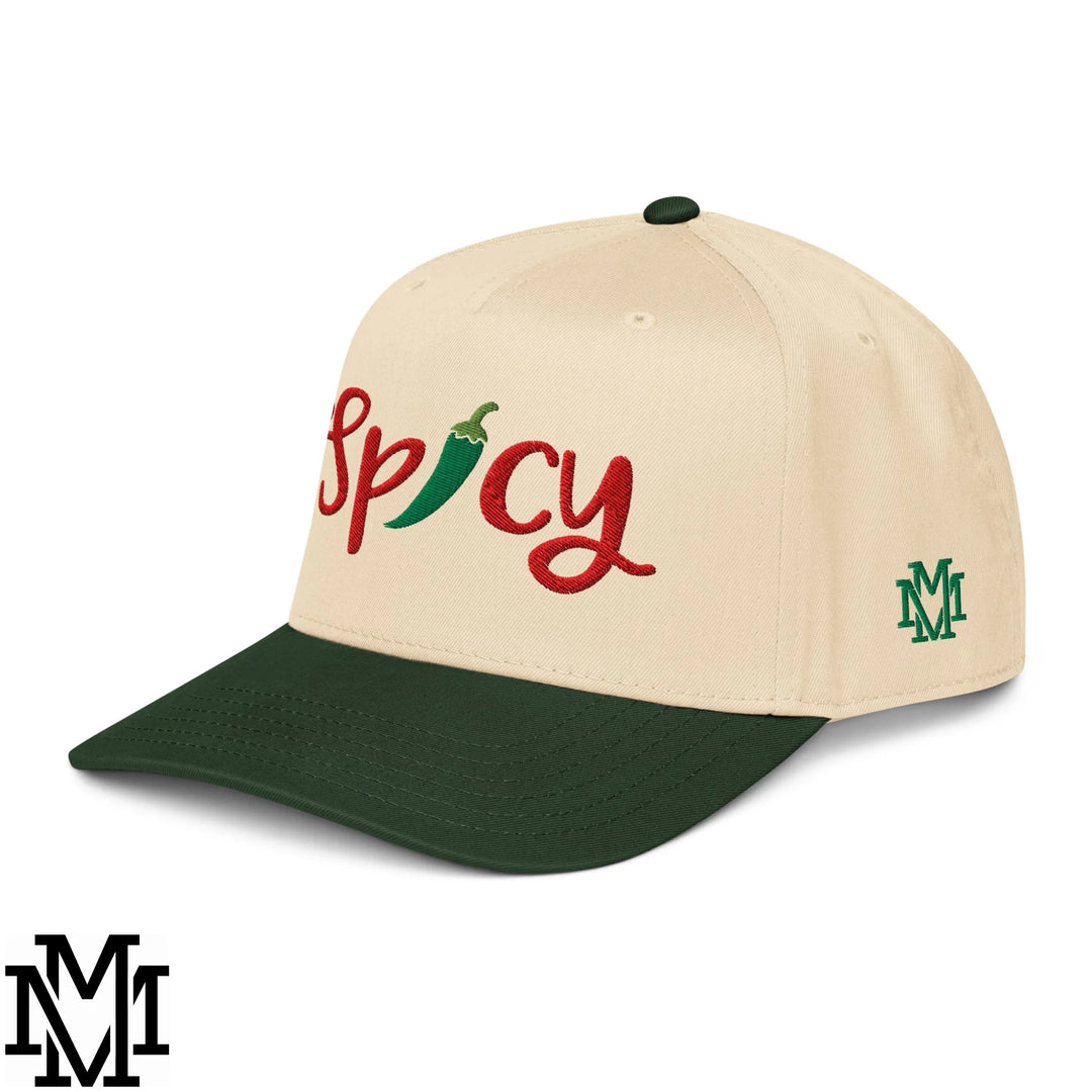 Spicy Chilli Pepper Embroidered Baseball Snapback Hat - Dark Green Natural