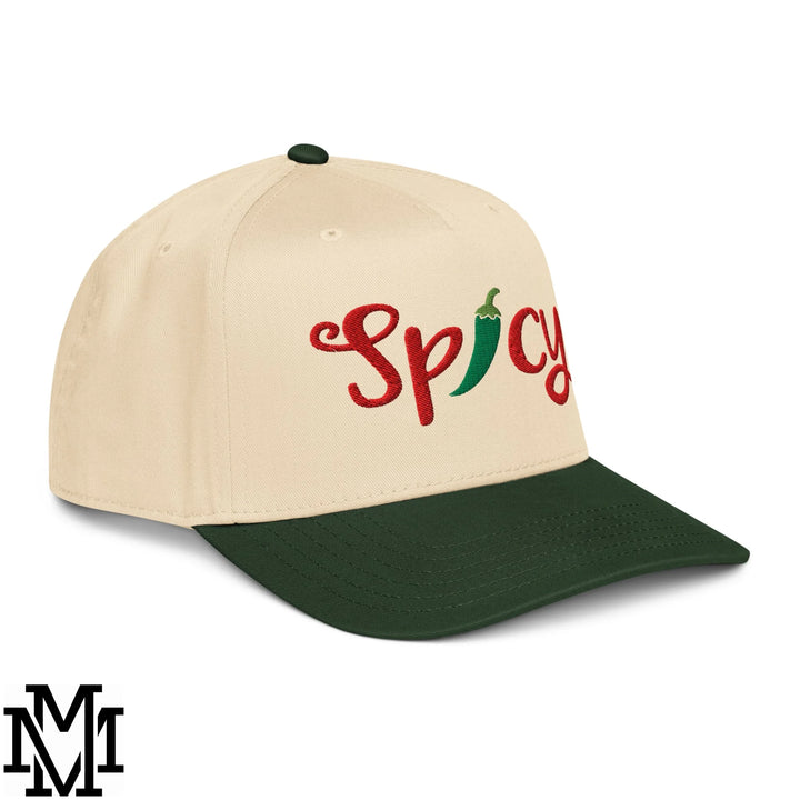 Spicy Chilli Pepper Embroidered Baseball Snapback Hat - Dark Green Natural
