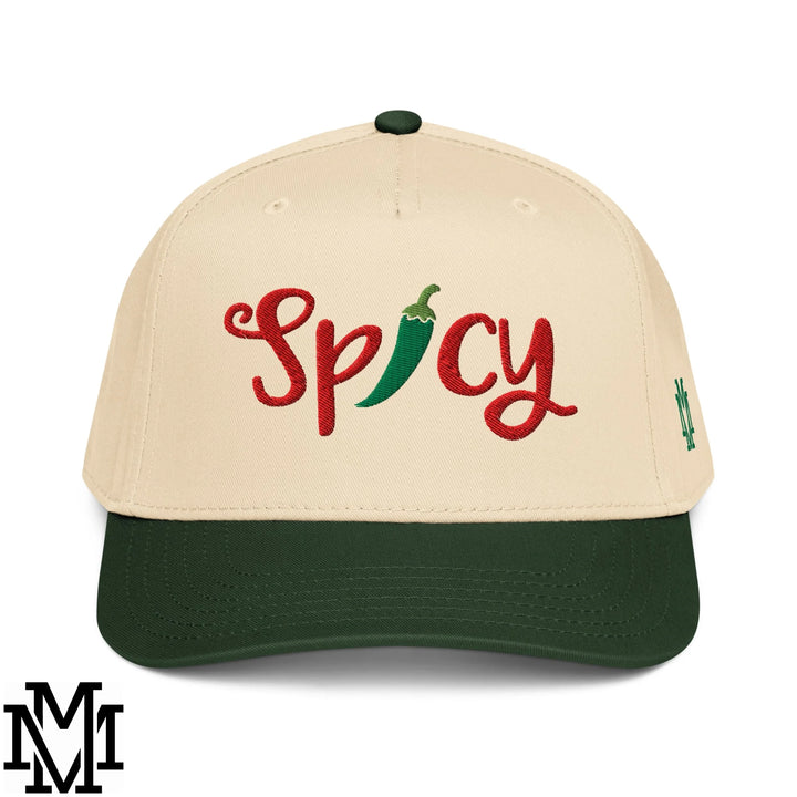 Spicy Chilli Pepper Embroidered Baseball Snapback Hat - Dark Green Natural