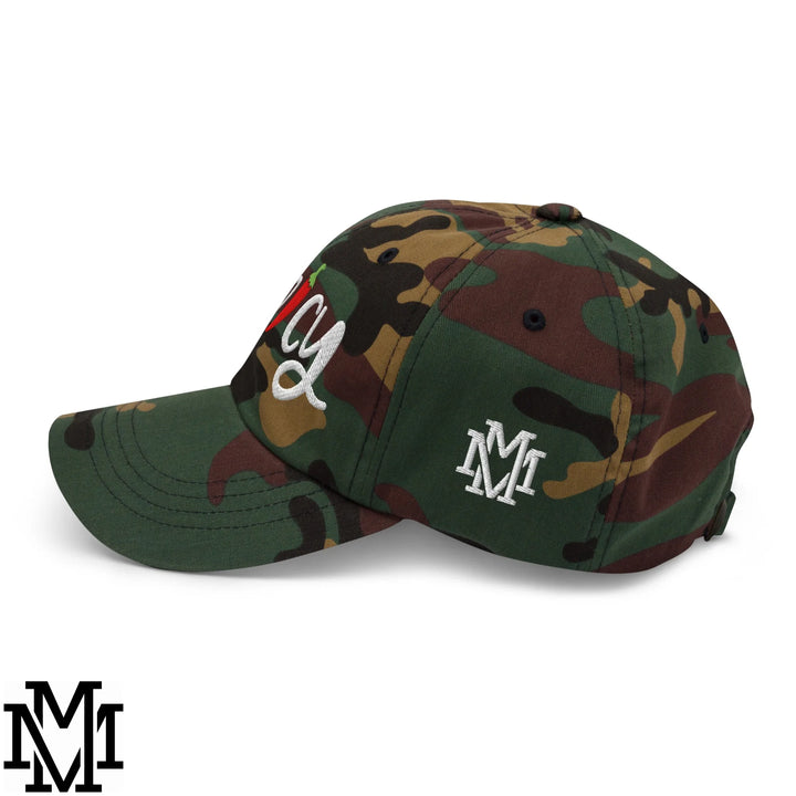 Spicy Chilli Pepper Embroidered Unstructured Dad Hat - Green Camo