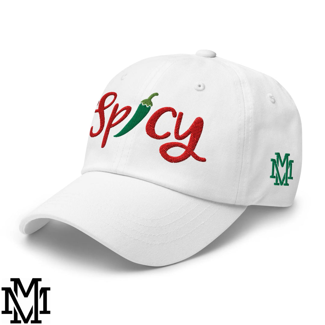 Spicy Chilli Pepper Embroidered Unstructured Dad Hat - White