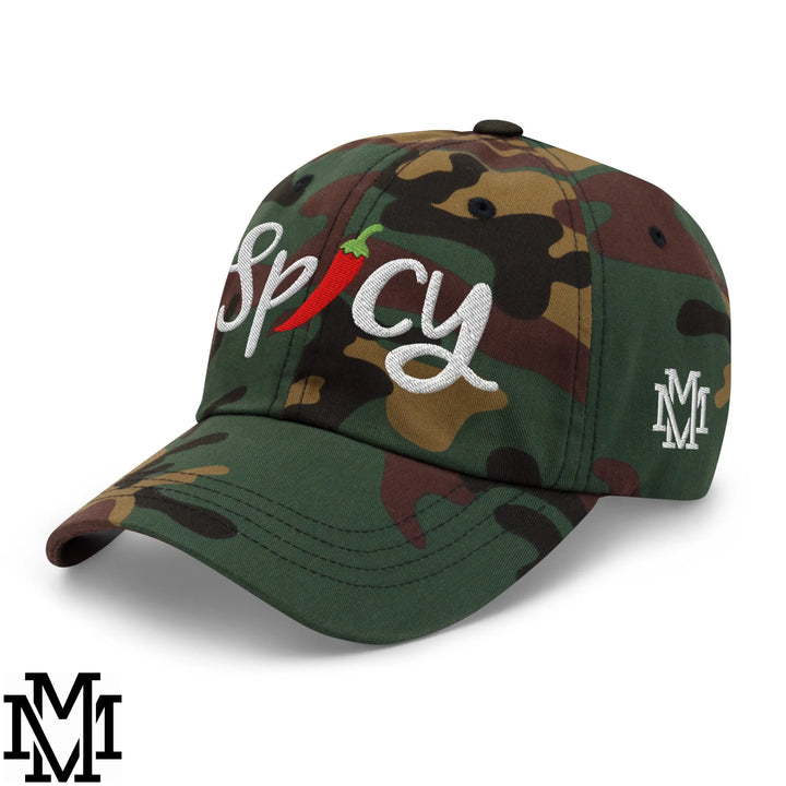 Spicy Chilli Pepper Embroidered Unstructured Dad Hat - Green Camo